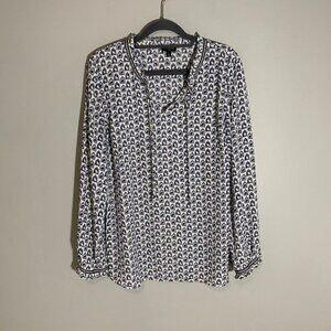 Talbots birds in cages pullover ruffle detail lightweight flowy shirt top blouse